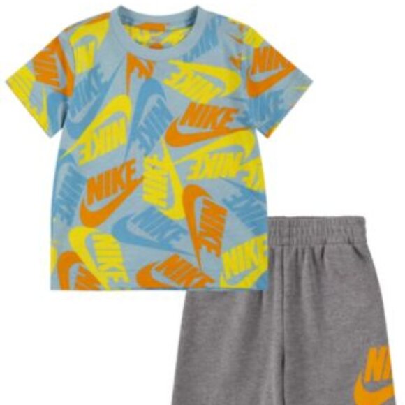 NIKE carbon heather yellow orange, blue 2-pc short set $40 - Picture 1 of 2